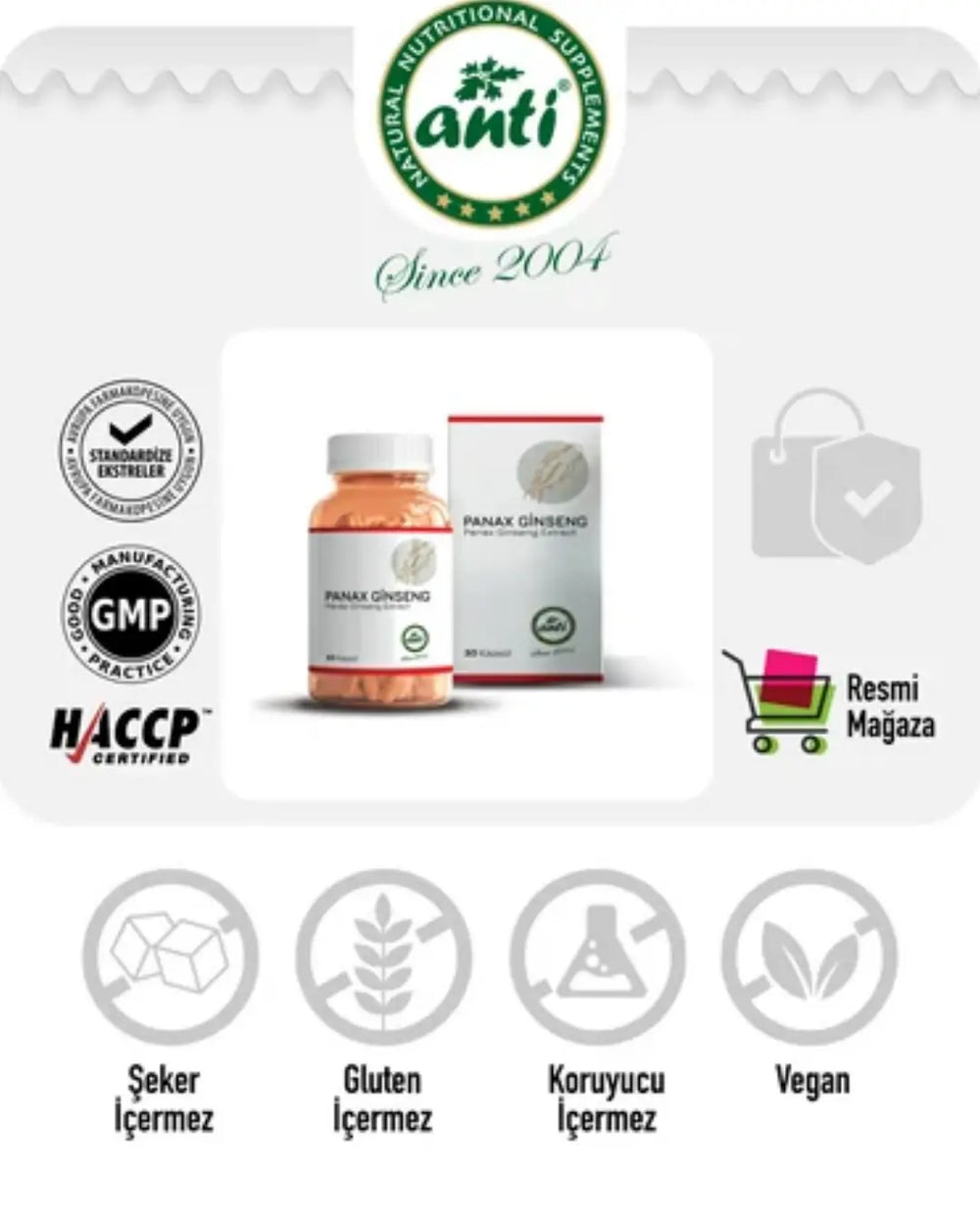 Anti Panax Ginseng Extract Dietary Supplement 30 Capsules