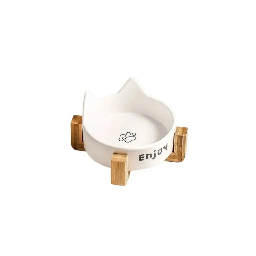 Aquax Single Bamboo Ceramic Pet Food and Water Bowl White