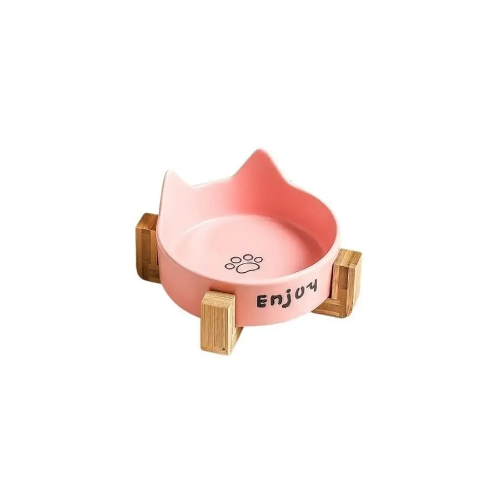 Aquax Single Bamboo Ceramic Pet Food and Water Bowl Pink