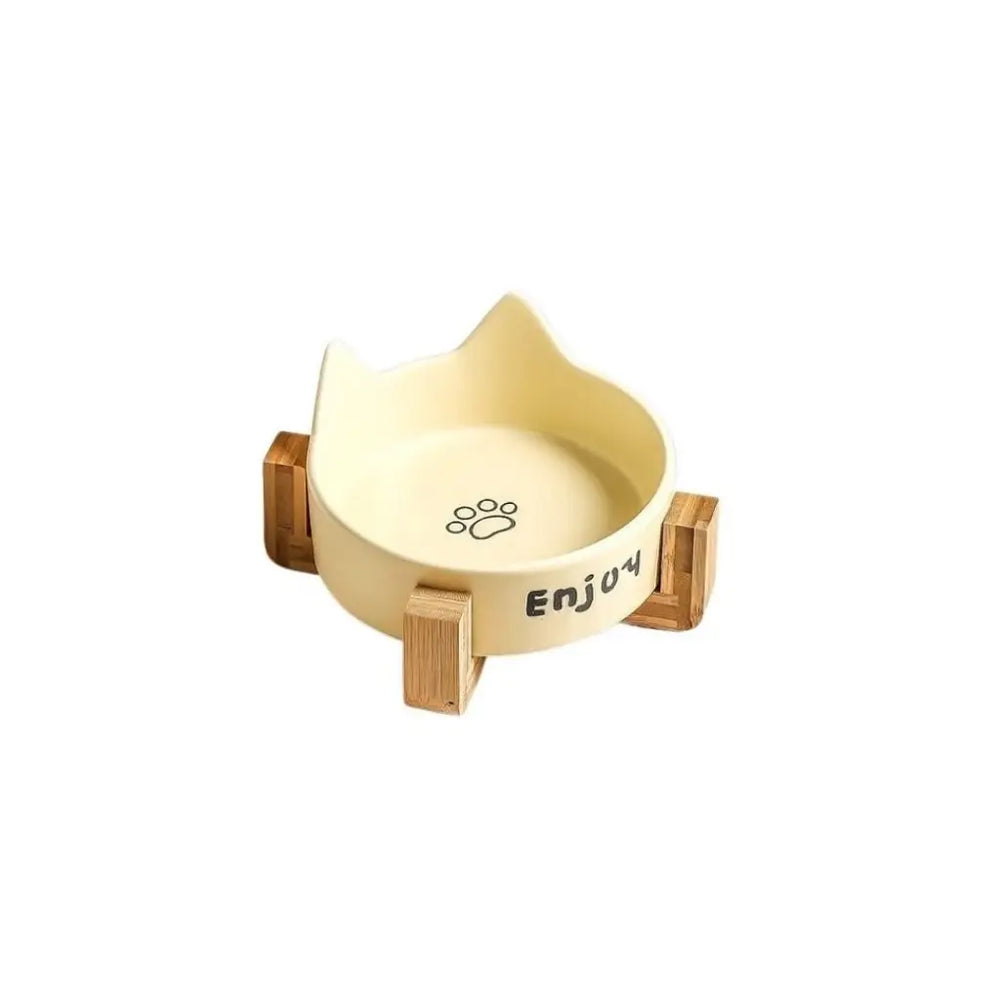 Aquax Single Bamboo Ceramic Pet Food and Water Bowl Yellow