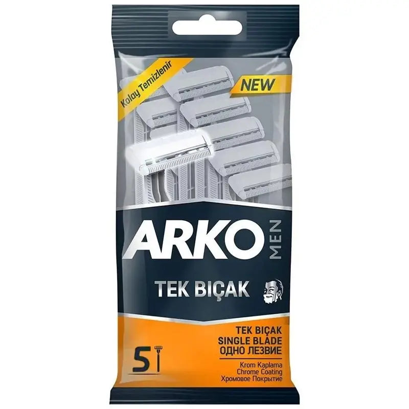 Arko Single Blade Disposable Razors for Smooth Shave 5 Count