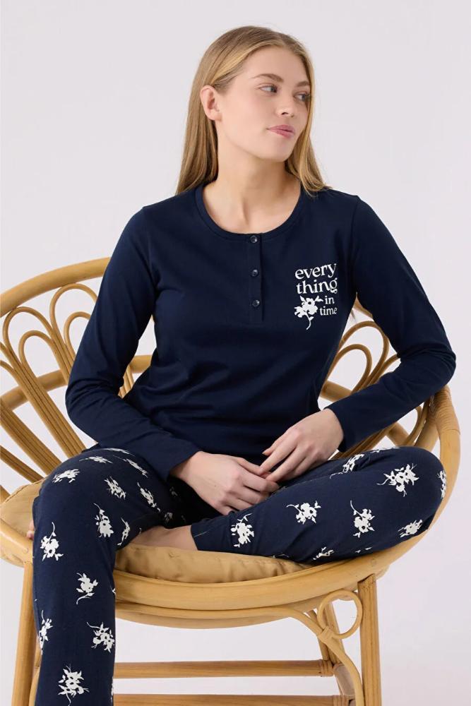 Arnetta Women's Long Sleeve Pajama Set in Navy Blue