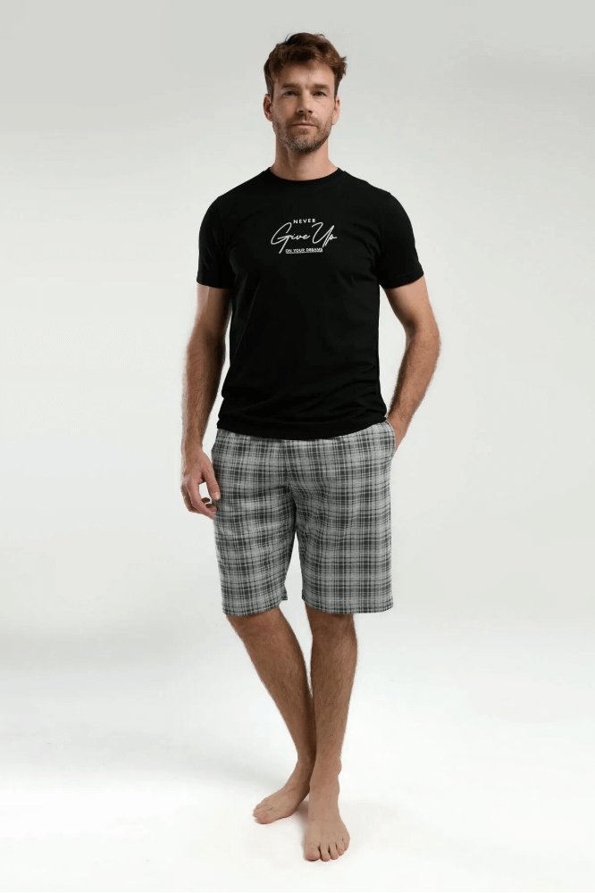Arnetta Men's Plus Size Short Pajama Set Black Lounge Wear