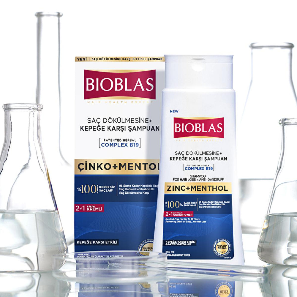 Bioblas Anti-Dandruff Shampoo with Zinc and Menthol for Hair Loss Treatment - 12.18 fl oz Bioblas Anti-Dandruff Shampoo with Zinc & Menthol anti-dandruff shampoo, Zinc shampoo, Menthol shampoo, hair loss treatment, scalp soothing shampoo, daily use shampoo, dandruff relief, scalp care, hair care, Bioblas, shampoo for hair loss, scalp irritation relief