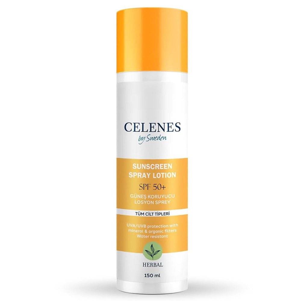 Celenes By Sweden Sunscreen Spray SPF 50+ - Water-Resistant, Organic Sun Care for All Skin Types Celenes By Sweden Sunscreen Spray SPF 50+ - Organic & Water-Resistant Sunscreen spray, SPF 50+, UVA/UVB protection, Organic sun care, Water-resistant sunscreen, Natural sunscreen, Sun protection for outdoor activities, Sensitive skin friendly, Paraben-free, Alcohol-free, Gas-free, Cosmetic sun care, Broad-spectrum sun protection