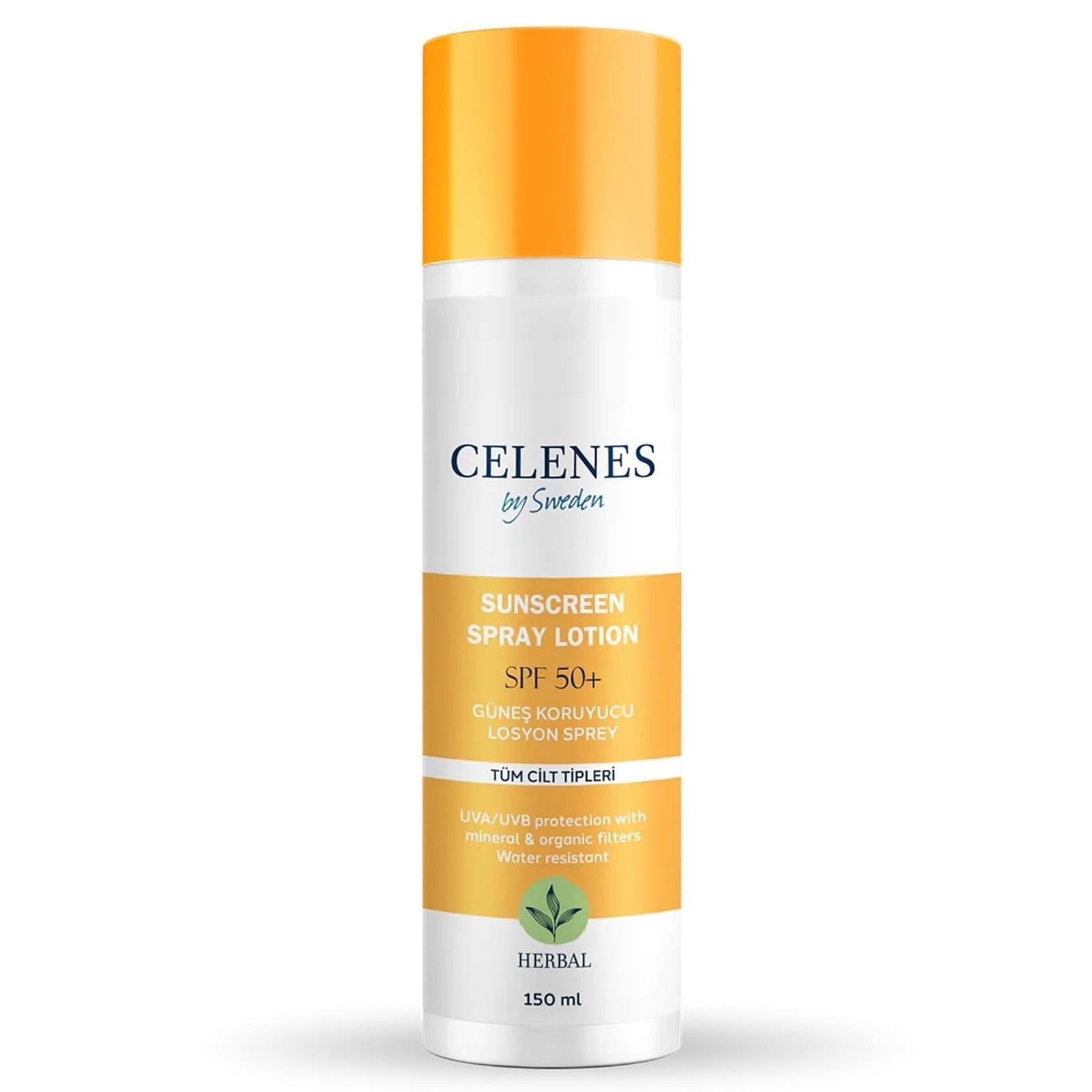 Celenes By Sweden Sunscreen Spray SPF 50+ - Water-Resistant, Organic Sun Care for All Skin Types Celenes By Sweden Sunscreen Spray SPF 50+ - Organic & Water-Resistant Sunscreen spray, SPF 50+, UVA/UVB protection, Organic sun care, Water-resistant sunscreen, Natural sunscreen, Sun protection for outdoor activities, Sensitive skin friendly, Paraben-free, Alcohol-free, Gas-free, Cosmetic sun care, Broad-spectrum sun protection