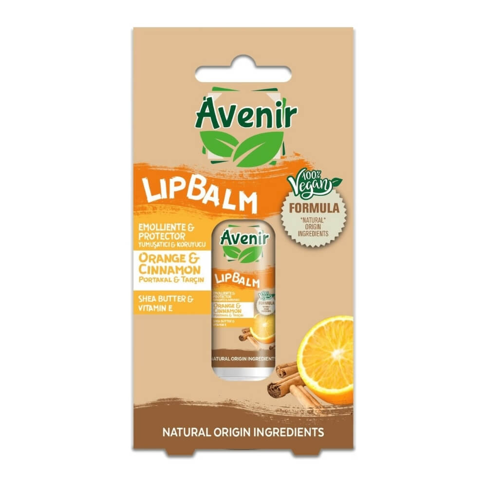 Avenir Vegan Orange &amp; Cinnamon Lip Balm for Dry Lips 5.2g