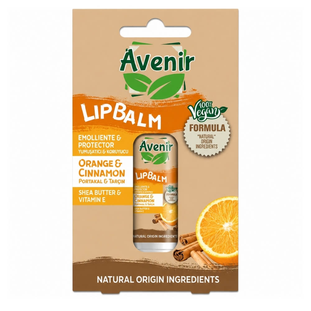 Avenir Vegan Orange &amp; Cinnamon Lip Balm for Dry Lips 5.2g