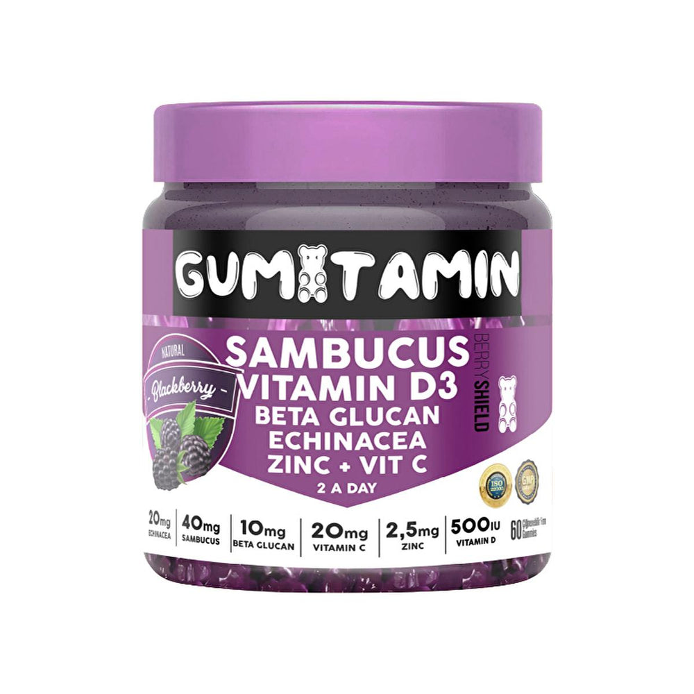 Gumitamin Multivitamin Gummies for Immune Support - Sambucus, Vitamin C & D3, Zinc - Natural - Vitamin & Supplement