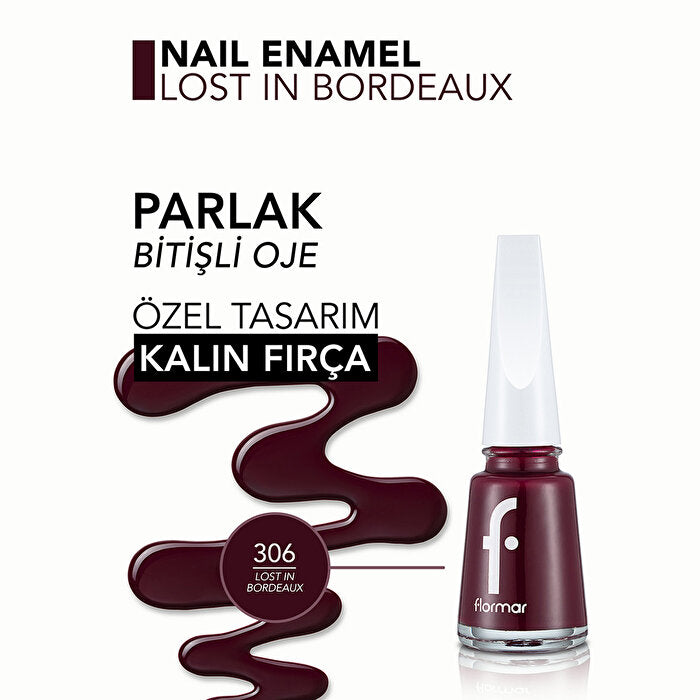 Flormar Nail Enamel Intense Pigmented Polish 306 Lost In Bordeaux | 0.27 Fl Oz - view 5
