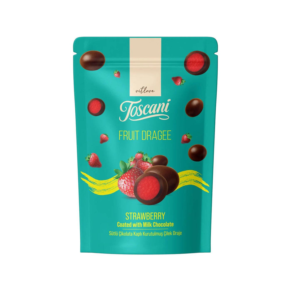 Toscani Milk Chocolate Coated Strawberry Dragees 60g Snack
