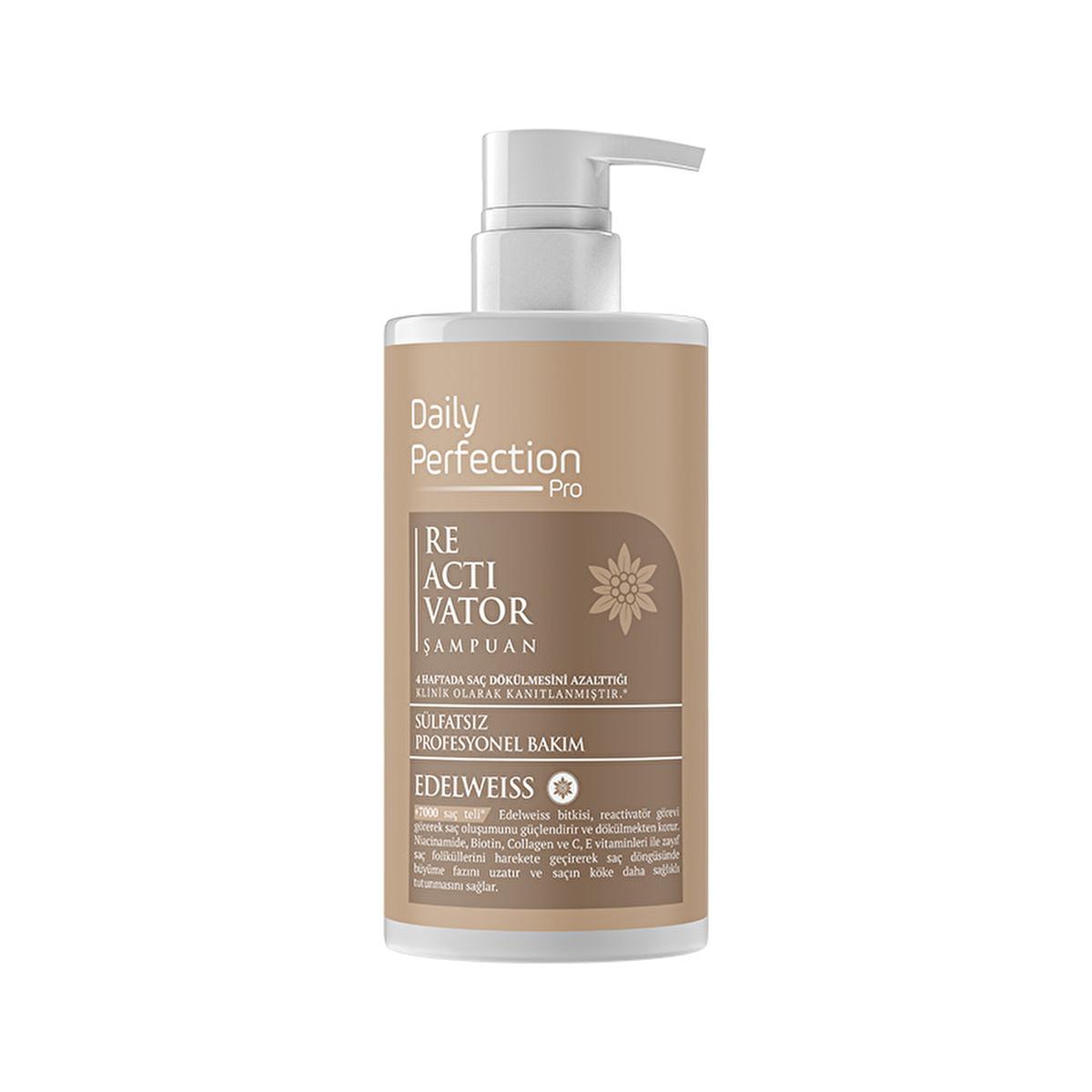 Daily Perfection Pro Reactivatör Hair Loss Reduction Shampoo - 15.22 fl oz - Strengthens Hair Follicles with Edelweiss Extract Daily Perfection Pro Reactivatör Shampoo - Reduces Hair Loss hair loss reduction shampoo, strengthening hair follicles, natural ingredients for hair care, anti hair loss shampoo, Edelweiss extract hair care, hair care products, hair loss solution, hair strengthening shampoo, healthy hair growth, hair nourishment