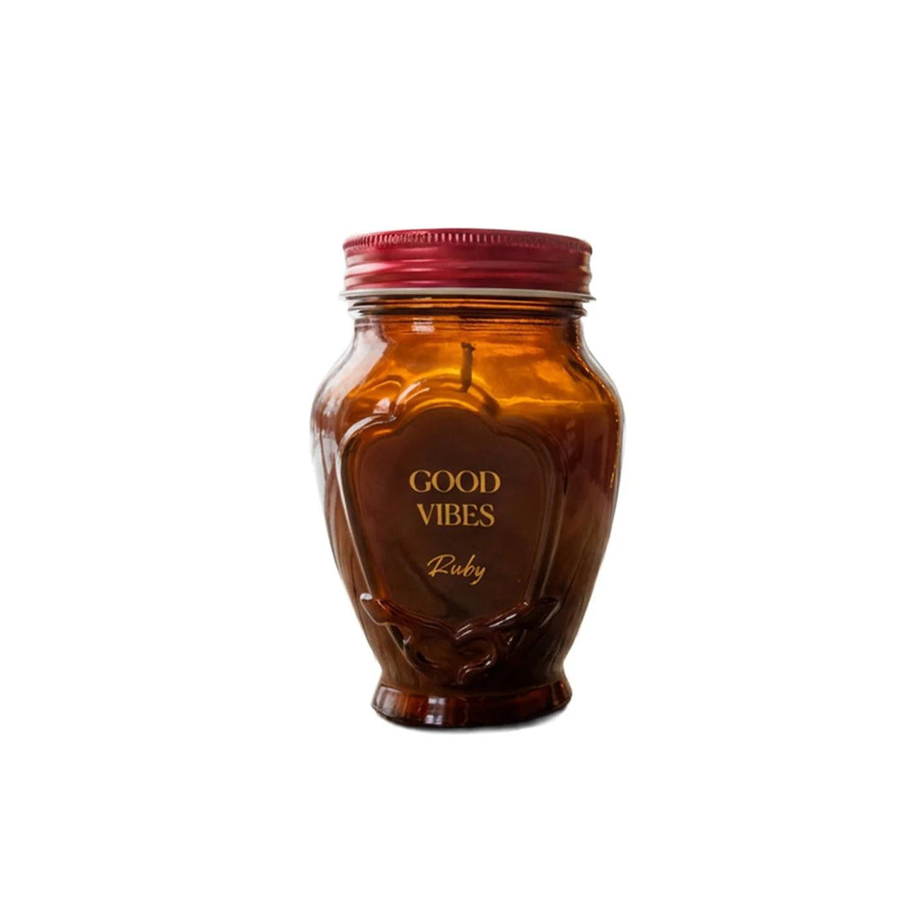 Ruby Amber Glass Scented Candle with Metal Lid 200g