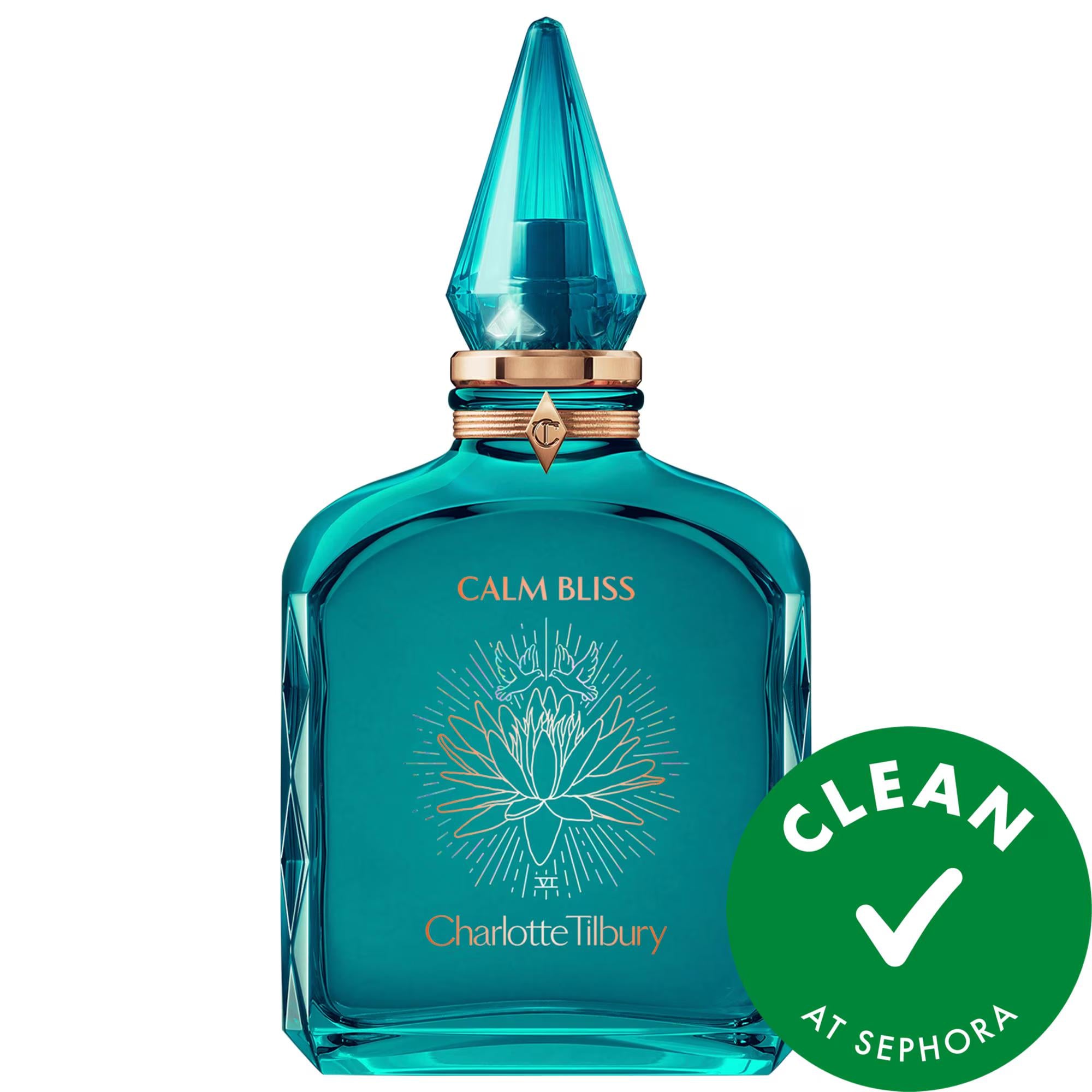 Charlotte Tilbury Calm Bliss Eau de Parfum - Fresh Aquatics Fragrance for Relaxation and Serenity Calm Bliss Eau de Parfum by Charlotte Tilbury - Fresh Aquatics Calm Bliss Eau de Parfum, Fresh Aquatics fragrance, Lavandin Oil scent, Charlotte Tilbury perfume, CLEAN at Sephora certified fragrance, relaxation, stress relief, luxury fragrance, calming scent, serenity, tranquility, women's perfume, perfume for relaxation