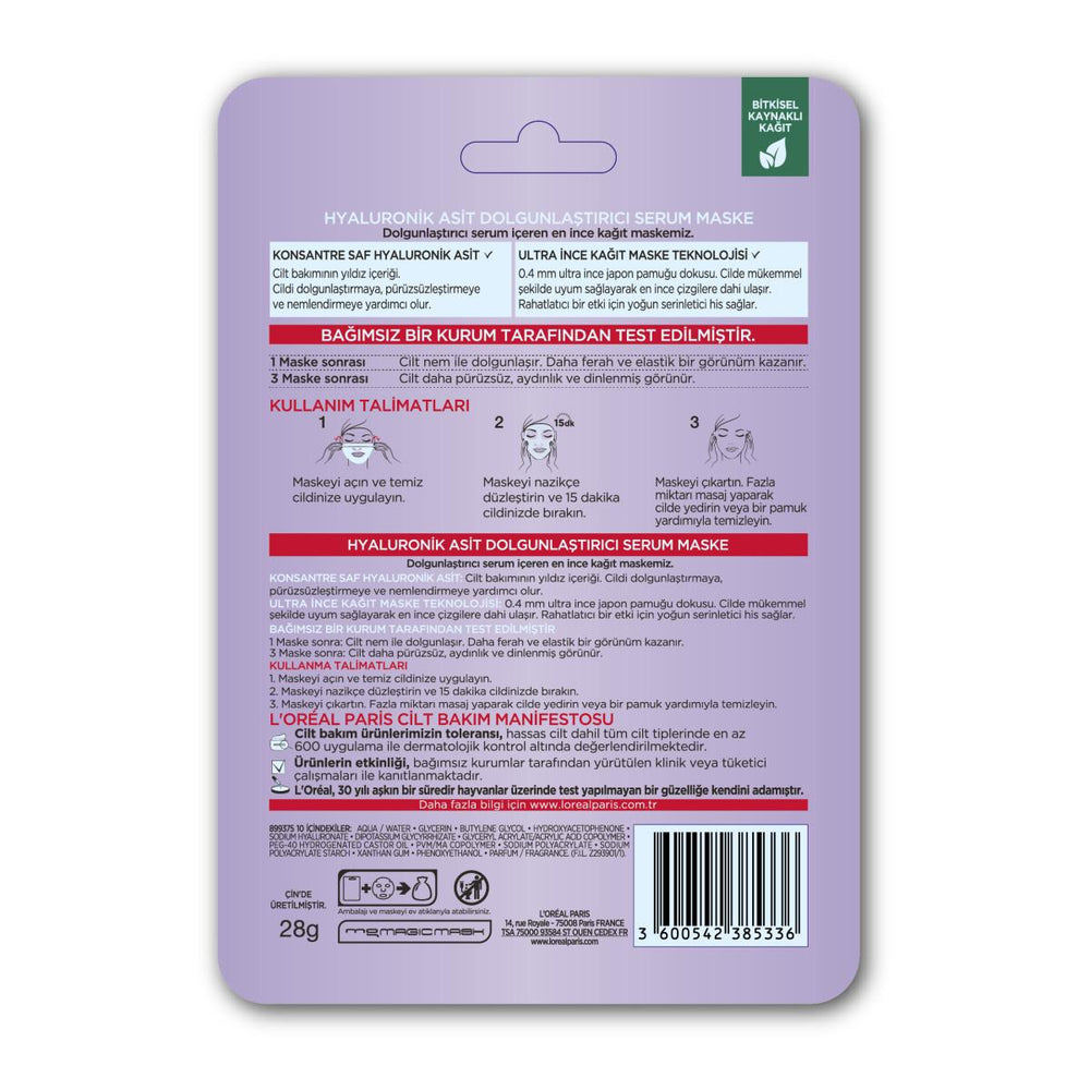 Loreal Paris Revitalift: Hyaluronic Acid Serum Mask - Intense Hydration & Fine Line Reduction - Plumping & Anti-Aging Face Treatment Loreal Hyaluronic Acid Mask: Hydrate & Reduce Fine Lines hyaluronic acid mask, serum mask, anti-aging mask, hydrating face mask, plumping face mask, fine line reduction, Loreal Revitalift, sheet mask for dry skin, skin hydration treatment, facial serum mask, hyaluronic acid, intense hydration, dry skin, dehydrated skin, at-home facial treatment, skin elasticity, skin radiance,