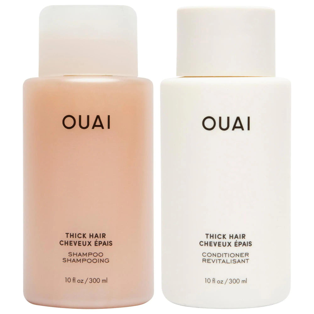 OUAI Shampoo & Conditioner Duo for Thick Hair: Hydrate, Detangle & Control Frizz - Sulfate & Paraben Free, Cruelty-Free, 20.28 fl oz OUAI Shampoo & Conditioner: Frizz Control & Hydration for Thick Hair shampoo and conditioner for thick hair, frizz control shampoo, hydrating shampoo and conditioner, sulfate free shampoo, paraben free shampoo, cruelty free hair products, shampoo for dry thick hair, conditioner for thick frizzy hair, thick hair shampoo, thick hair conditioner, frizzy hair, dry hair, damaged ha