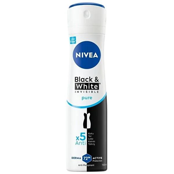 NIVEA Women's Deodorant Spray, 72-Hour Anti-Perspirant Protection, Stain-Free, Dermatologically Tested - Black&White Invisible Pure 150ml NIVEA 72-Hour Deodorant Spray for Women - Stain-Free & Dermatologically Tested Women's Deodorant Spray, Long-lasting Deodorant, Anti-perspirant Deodorant, NIVEA Black&White Invisible Pure, 72-hour Deodorant Protection, Dermatologically Tested Deodorant, Stain-free Deodorant for Clothing, Women's Personal Care, Sensitive Skin Deodorant, Anti-perspirant Protection, Deodoran