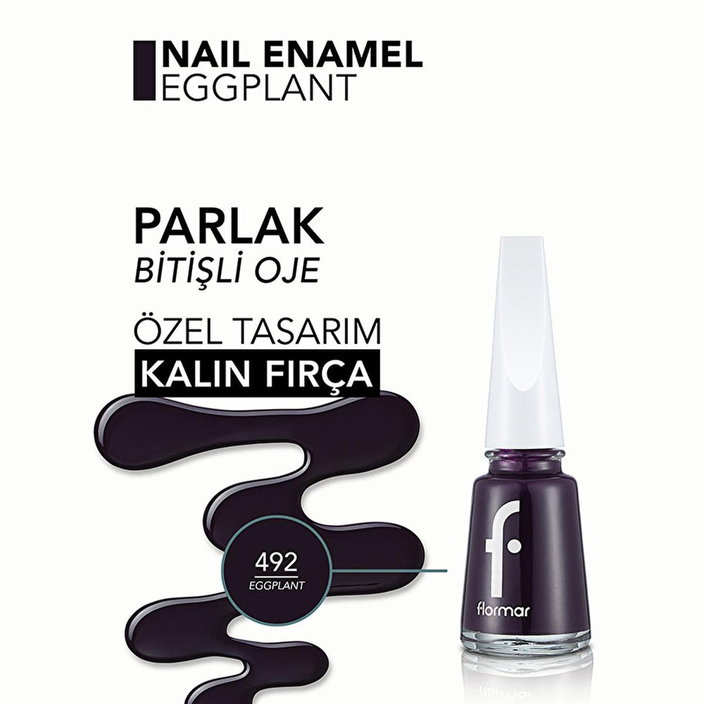 Flormar Long-lasting Nail Enamel - Yoğun Pigmentli Oje 492 Eggplant - Nail Care & Beauty - Nail Polish