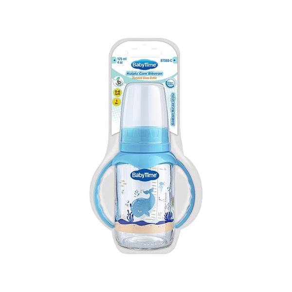 Baby Time Glass Baby Bottle with Silicone Cherry Teat 125 ml