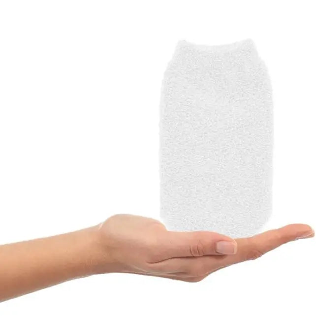 Balmy Polyester Bath Glove for Gentle Exfoliation - White