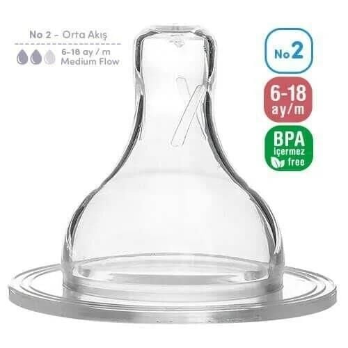 Bambino Wide Neck Silicone Nipple Size 2 Medium Flow