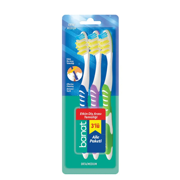 Banat Etki Medium Toothbrush Triple Family Pack 3 Count