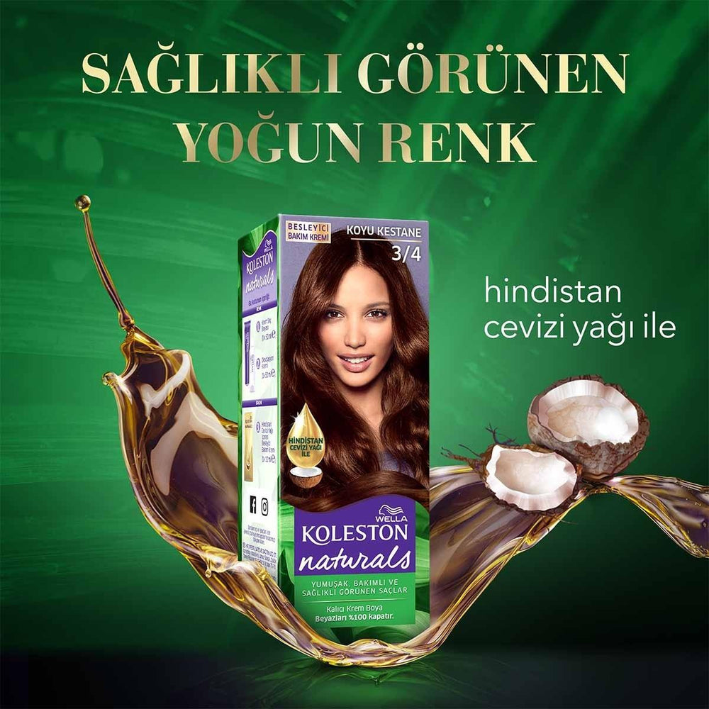 Wella Koleston Naturals Dark Brown Hair Dye - Perfect Gray Coverage & Coconut Oil Nourishment for Intense Color Wella Koleston Dark Brown Hair Dye: Gray Coverage & Coconut Oil hair dye, hair color, dark brown hair dye, grey coverage hair dye, coconut oil hair dye, Wella Koleston Naturals, permanent hair dye, hair coloring, at home hair dye, hair color for gray hair, hair color for grey hair, hair nourishment, hair dye with coconut oil, dark brown, koyu kestane, intense color, long lasting hair color, women'