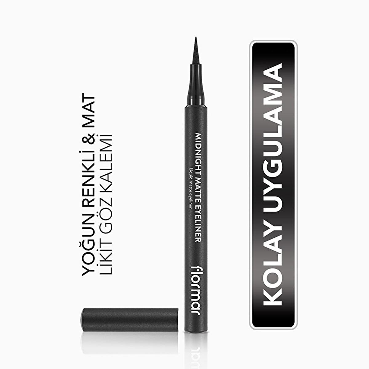 Flormar Liquid Eyeliner - Midnight Matte, Long-Lasting, Precise Application, Black Flormar Liquid Eyeliner - Precise & Long-Lasting liquid eyeliner, matte eyeliner, Flormar eyeliner, long-lasting eyeliner, felt tip eyeliner, black eyeliner, makeup, cosmetics, eye makeup, precise eyeliner, durable eyeliner, sophisticated look, everyday makeup, special occasion makeup, makeup enthusiasts