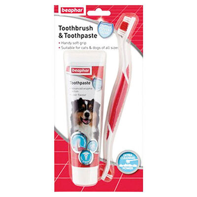 Beaphar Dog Toothpaste and Toothbrush Set with Meat Flavor