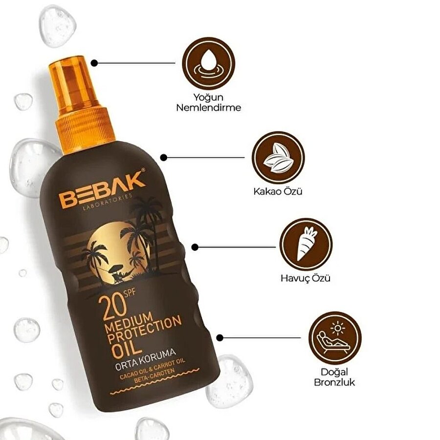 Bebak SPF 20+ Tanning Oil Spray with Carrot and Cocoa Extract - 150 ml