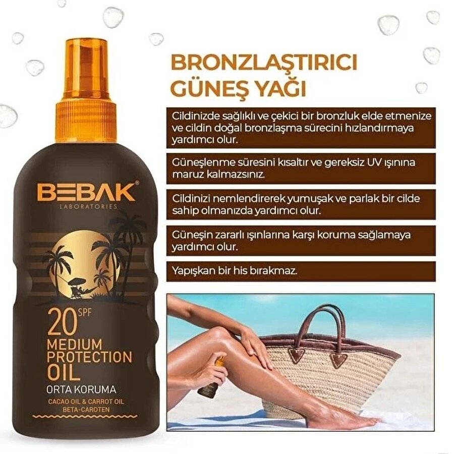 Bebak SPF 20+ Tanning Oil Spray with Carrot and Cocoa Extract - 150 ml