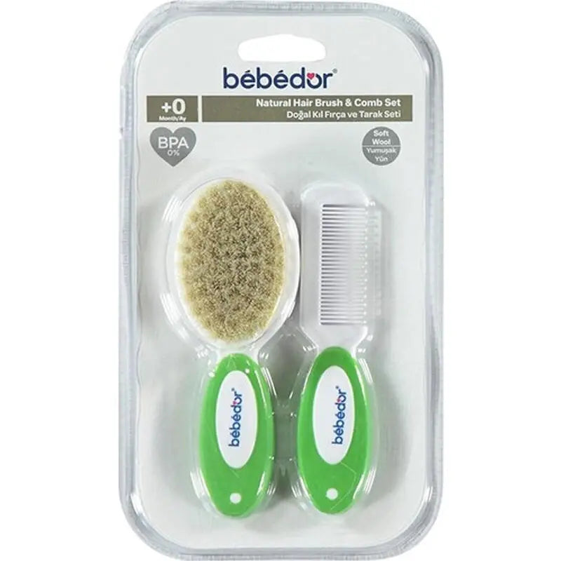 Bebedor Natural Hair Brush and Comb Set in Green