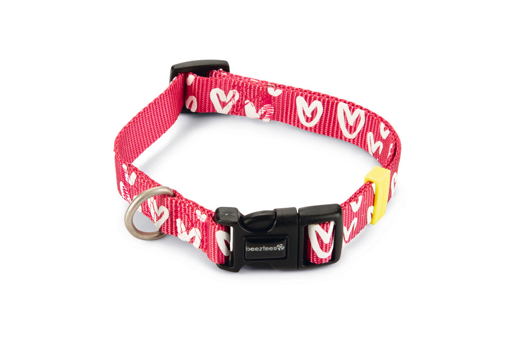 Beeztees Heart Dog Collar Pink Adjustable Patterned 35-50cm