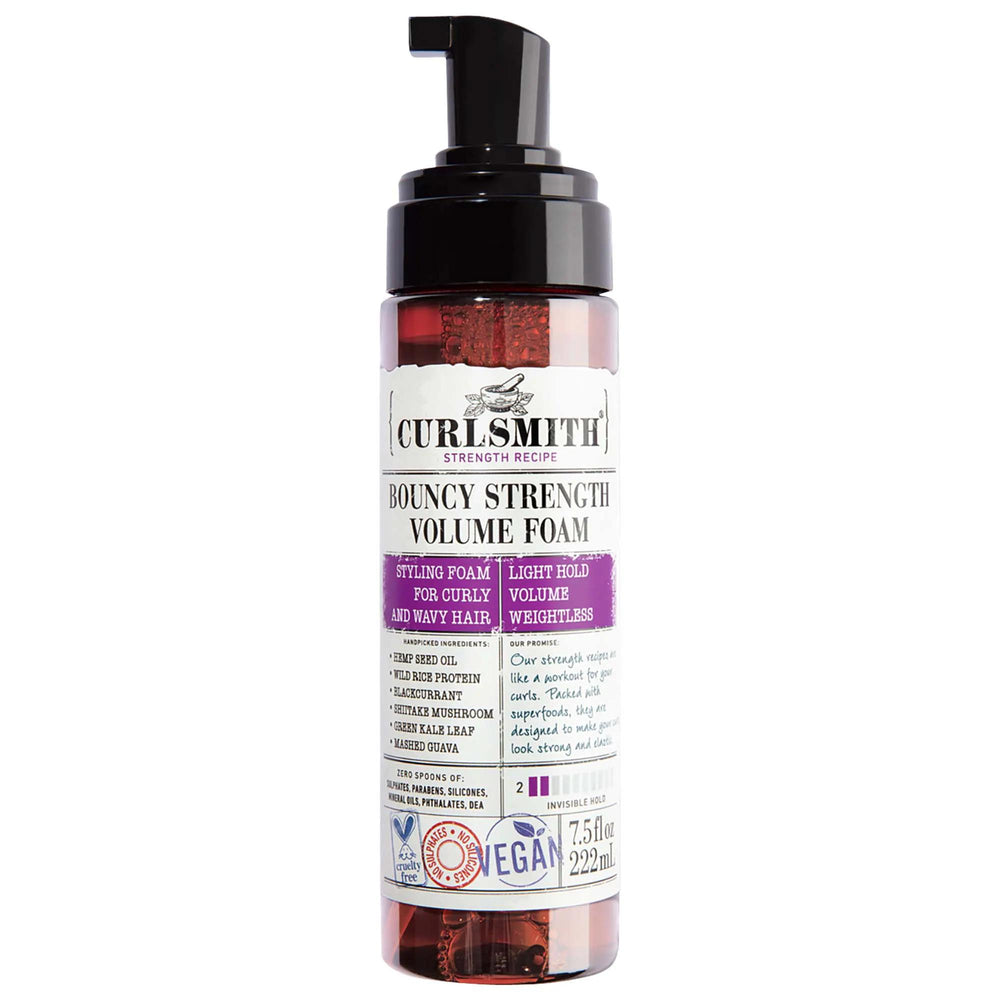 Bouncy Strength Volume Hair Foam - Vegan, Cruelty-Free Volumizing Hair Styler for Wavy & Curly Hair Bouncy Strength Hair Foam - Vegan Volumizer for Wavy/Curly Hair hair foam, volumizing hair product, curl-enhancing styler, vegan hair care, cruelty-free hair products, wavy hair, curly hair, fine hair, medium hair, clean beauty, ethical beauty, sustainable beauty, hair styling products, hair care, natural hair products, bouncy curls, hair volume, light hold styler, protein-enriched hair foam, hemp seed protei
