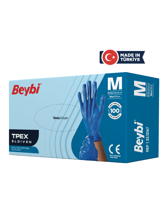 Beybi TPEX Blue TPE Disposable Gloves for Food and Hygiene 100 Count