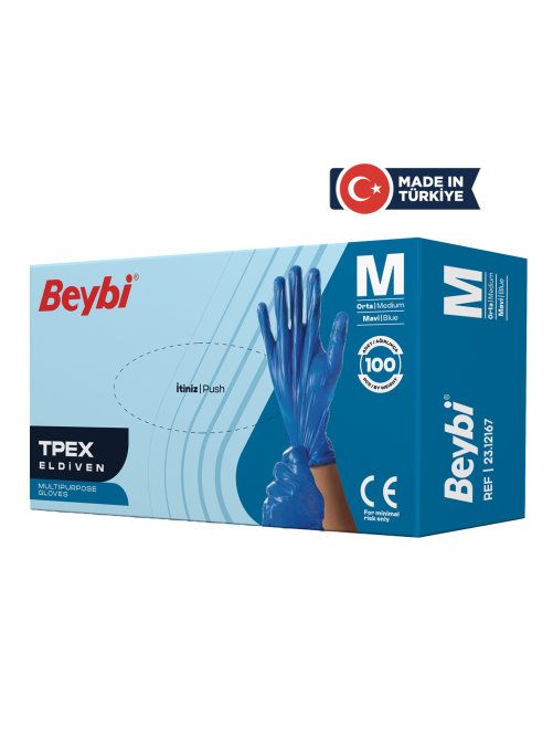 Beybi TPEX Blue TPE Disposable Gloves for Food and Hygiene 100 Count
