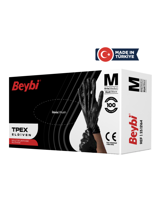 Beybi TPEX Black TPE Gloves for Food and Hygiene 100 Count