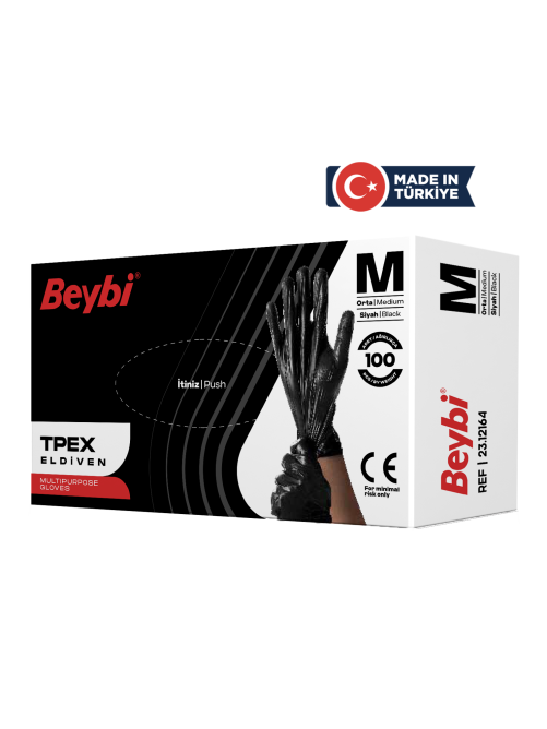 Beybi TPEX Black TPE Gloves for Food and Hygiene 100 Count