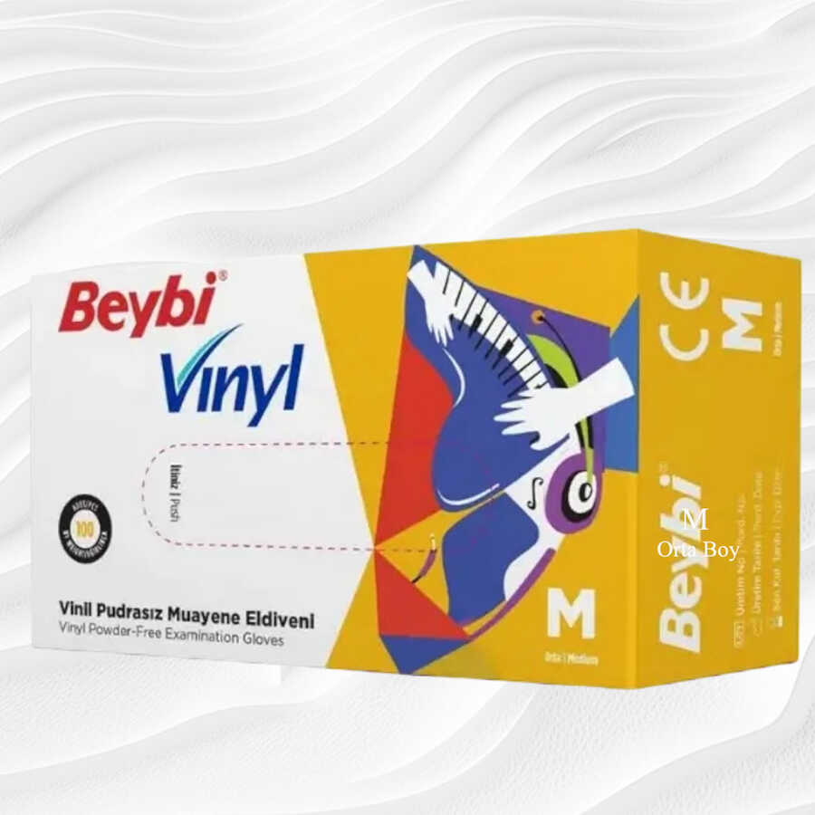 Beybi Vinyl Powder-Free Disposable Gloves Medium 100 Count