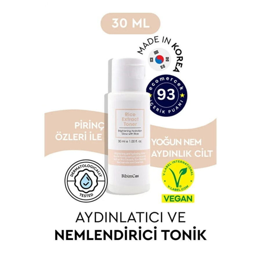 Bibimcos Rice Extract Brightening Toner for Radiant Skin 30ml