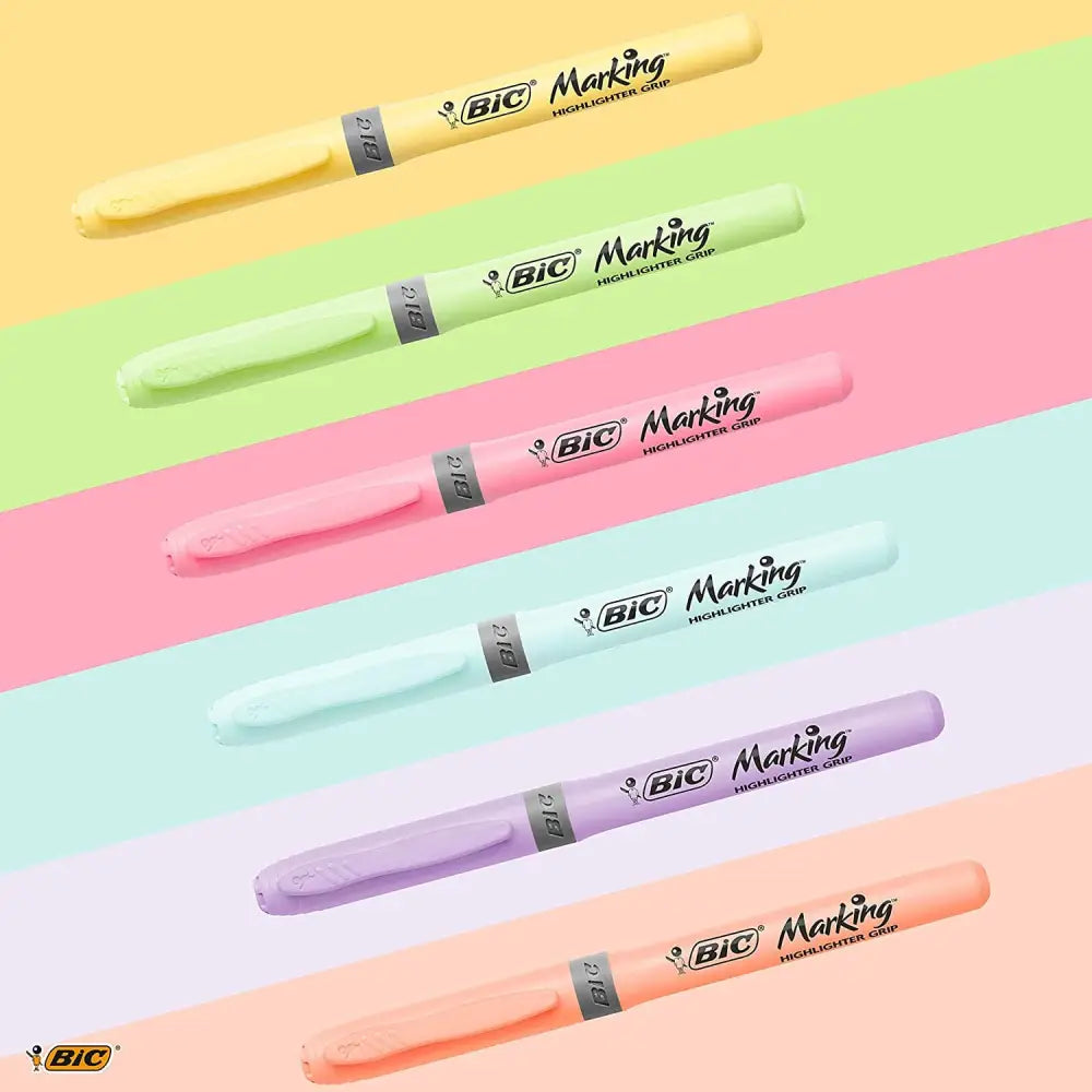 BIC Highlighter Grip Pastel Highlighter Pens with Adjustable