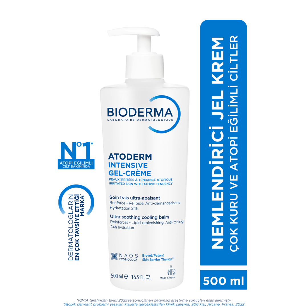 Bioderma Atoderm Intensive Gel Cream - Hypoallergenic Moisturizing Gel Cream for Dry Skin, Fragrance-Free, 16.91 fl oz