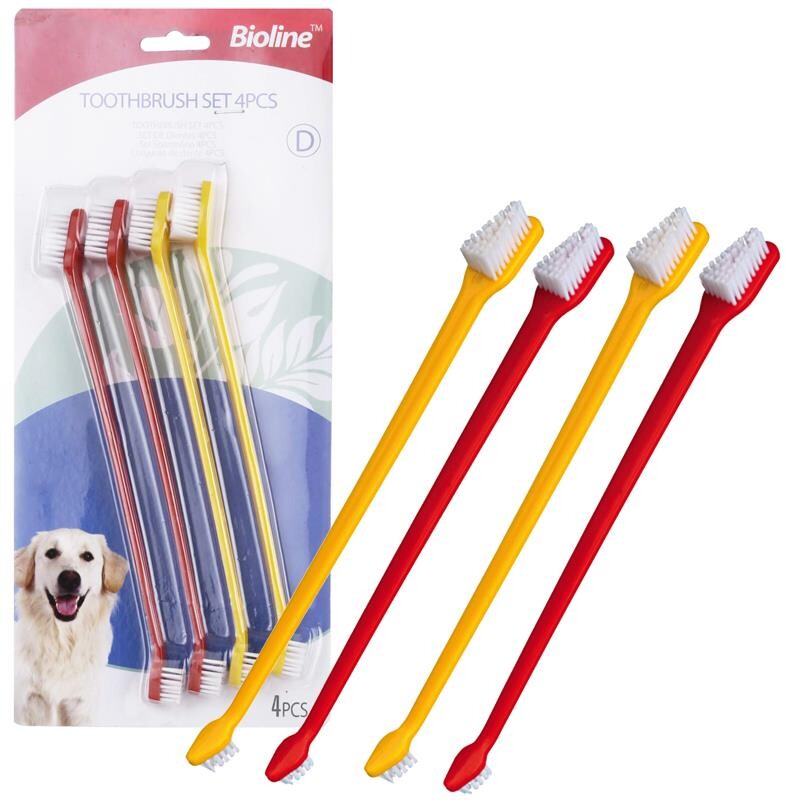 Bioline Double-Sided Dog Toothbrush Set for Plaque Control 4 Pack
