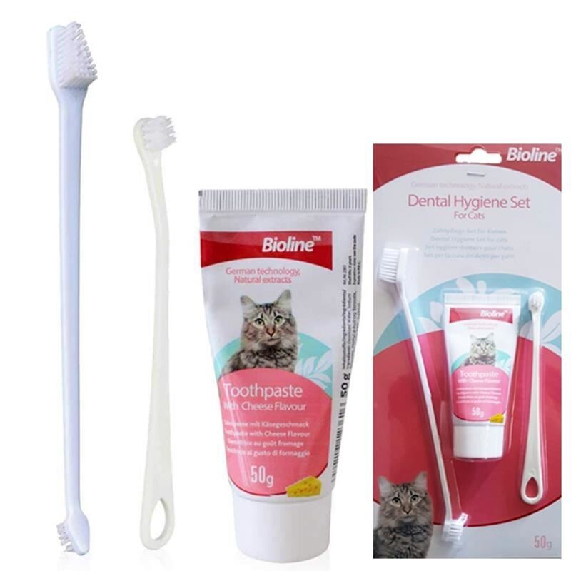 Bioline Cheese Flavor Cat Dental Care Set with 2 Brushes 50g