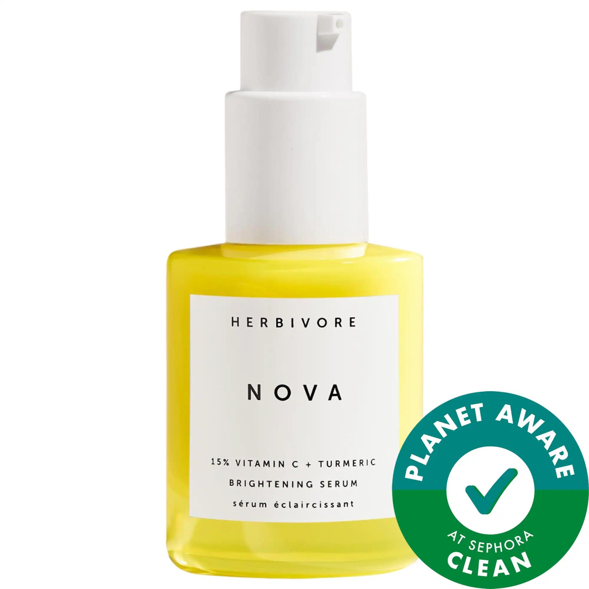 Herbivore Nova: 15% Vitamin C + Turmeric Brightening Serum - Visibly Improve Dark Spots, Even Skin Tone - Vegan & Cruelty-Free Herbivore Nova: Vitamin C Serum for Dark Spots & Bright Skin Vitamin C serum, Brightening serum, Dark spot treatment, Hyperpigmentation serum, Turmeric serum, Vegan skincare, Cruelty-free skincare, Natural skincare, Even skin tone serum, Arbutin serum, Vitamin C, Turmeric, Arbutin, dark spots, hyperpigmentation, even skin tone, radiant skin, vegan, cruelty-free, natural, skincare, b
