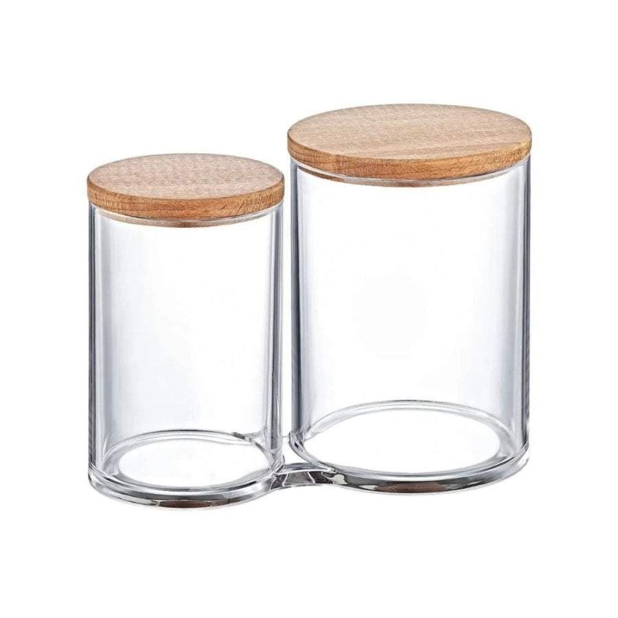 Box Up Wooden Lid Twin Cotton Pad Holder for Vanity 1 Unit