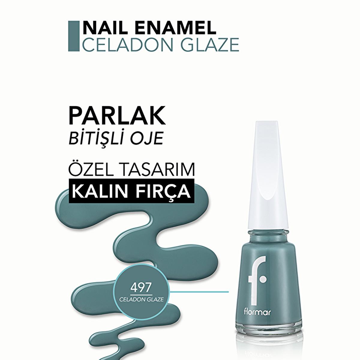 Flormar Nail Enamel Yoğun Pigmentli Oje 497 Celadon Glaze - Long-Lasting Nail Polish with Nail Care Benefits Flormar Nail Enamel - Long-Lasting & Nail Care nail enamel, long-lasting nail polish, nail care polish, Flormar Nail Enamel, Yoğun Pigmentli Oje, colorful nail polish, durable nail polish, nail care, beauty, cosmetics, nail health, magnesium, calcium, sulfur, shiny finish