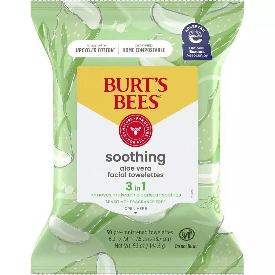 Burt's Bees 3-in-1 Face Wipes with Soothing Aloe Vera 30 Count