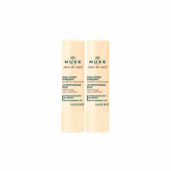 nuxe reve de miel lip moisturizing stick set, close-up of nuxe lip moisturizing stick Nuxe Reve de Miel Lip Moisturizing Stick 2x4g Set Nuxe Reve de Miel Lip Stick Set - Moisturizing Care nuxe, lip-moisturizer, lip-care, hydrating-lip-stick, dry-lips, moisturizing-stick, beauty, skincare, lip-balm, ai-generated