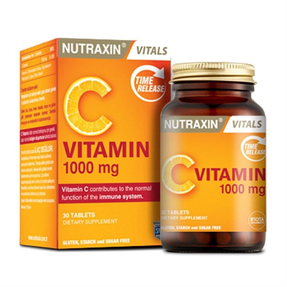 Nutraxin Vitamin C 1000 mg Supplement - Natural, Allergen-Friendly, Gluten-Free, 30 Tablets for - Vitamin & Supplement